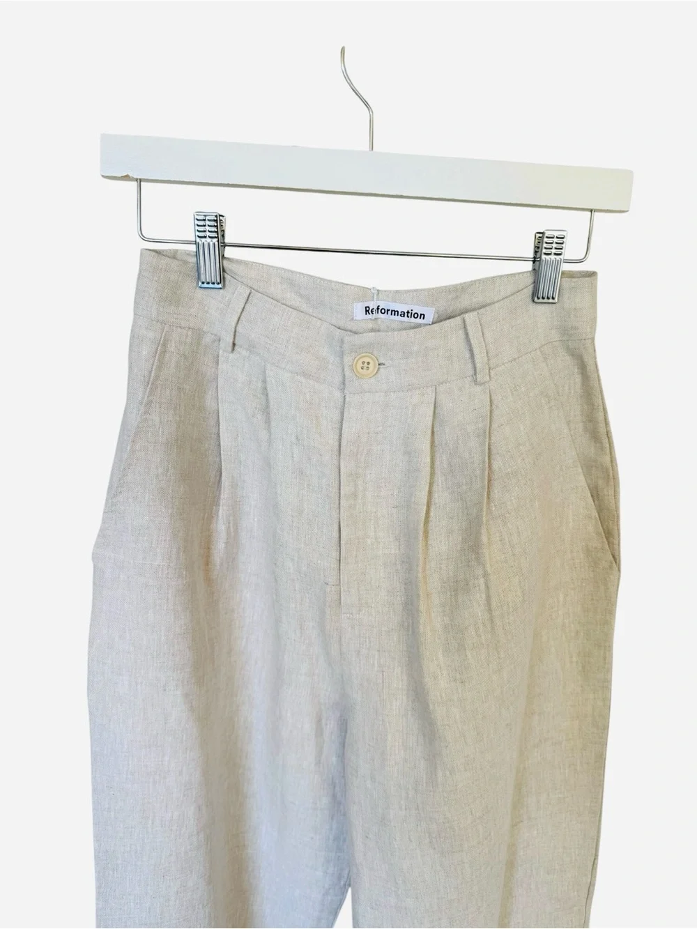 Reformation Vesta Pant High-Waist Wide Leg Linen trouser - oatmeal Sz 4